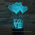 3D Illusion 4 Love Heart Balloons Night Light, USB 7 colores Change Touch Table escritorio dormitorio LED lámpara para las niñas del regalo del amante